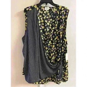 AVA JAMES multimedia floral/striped faux wrap top  Sz 3X NWT